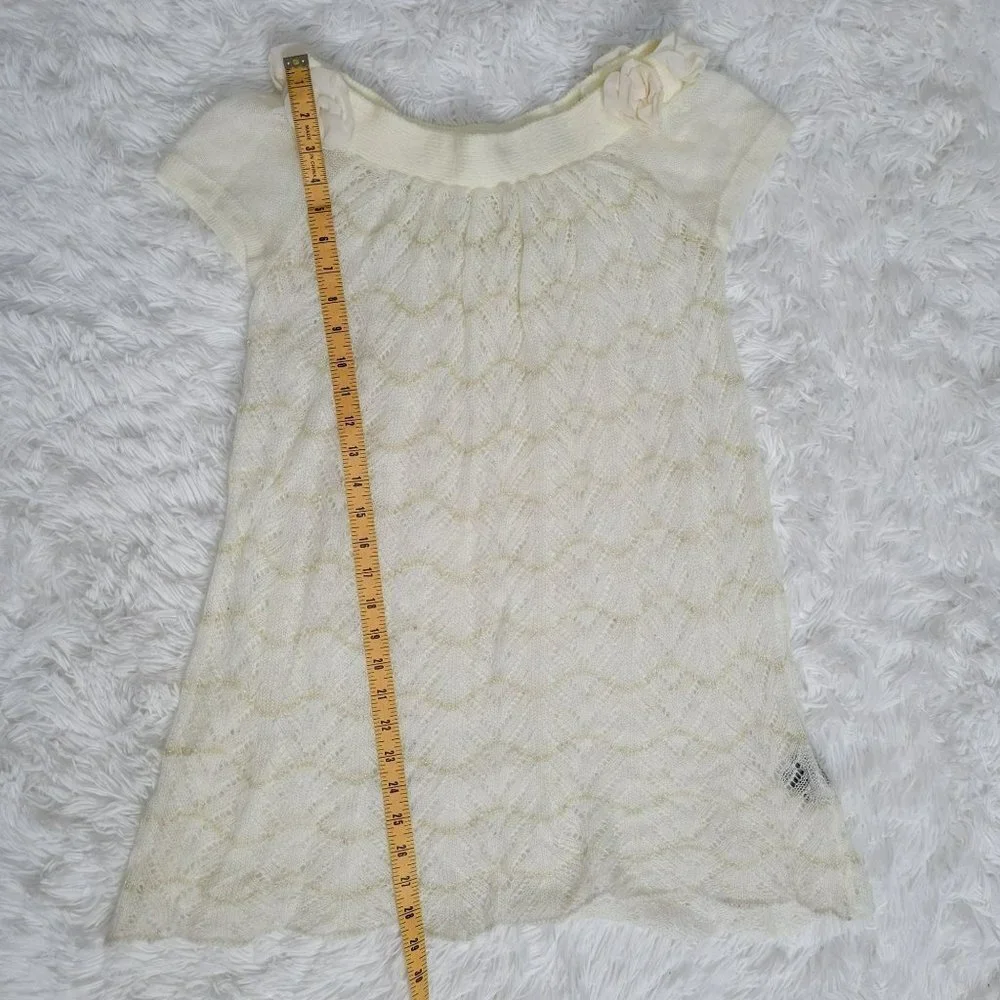 Kersh Ivory Boat Neck Crochet-ish Flared Hem Tunic Top - Size Medium